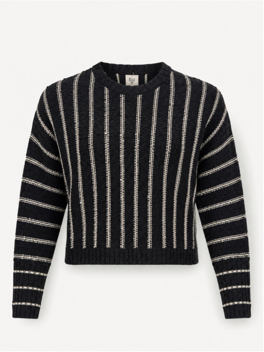 Women's Billabong Striped Crew Neck Sweater Black White Size S
344